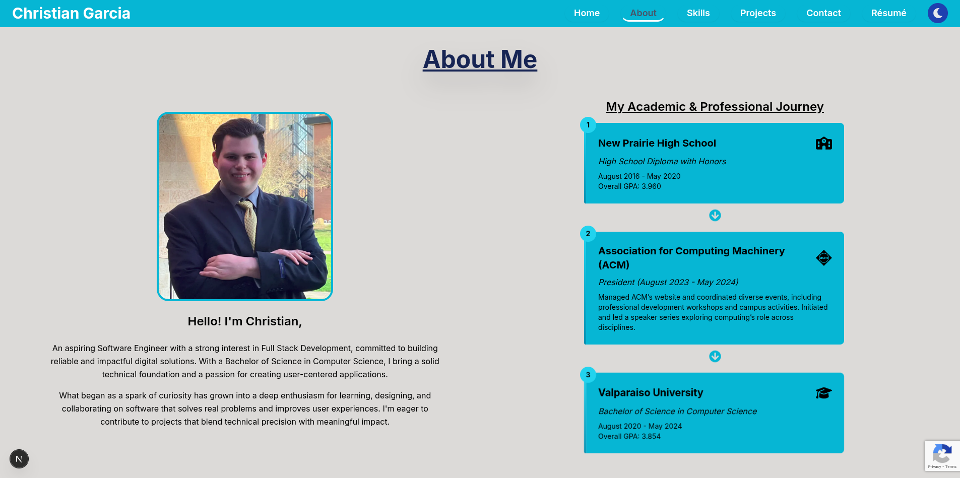 A Screenshot from Christian's Portfolio Website
